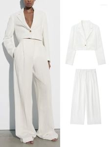 Conjunto de pantalones de dos piezas para mujer, conjunto de 2 piezas de chaqueta blanca para oficina, conjunto de cintura alta para mujer, trajes de lino para primavera 2023