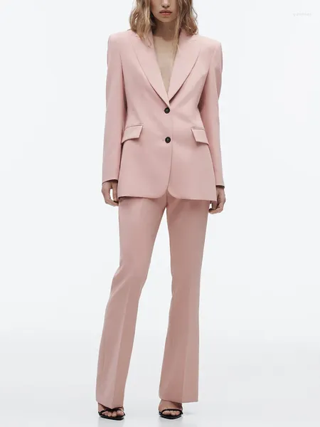 Trajes de pantalones de dos piezas para mujer 2024 Blazer de un solo pecho y pantalones acampanados Co Ord en conjuntos a juego Ropa de trabajo Oficina elegante