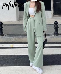 Trajes de pantalones de dos piezas para mujer Conjuntos de oficina Mujeres Color sólido Suelto Coreano Elegante Ropa de negocios Traje formal Blazer y conjunto de dos piezas de pierna ancha