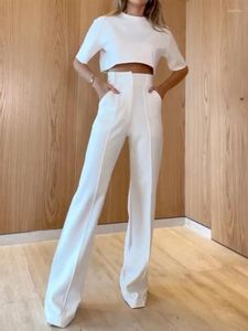 Pantalon deux pièces pour femmes été 2023 2 ensembles femmes tenue pantalon survêtement à manches courtes haut pantalon droit élégant blanc vêtements pour femme