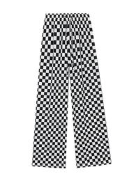 Pantalon deux pièces pour femmes été corée Harajuku BF vent streetwear rétro noir blanc damier lâche femmes décontracté pantalon large 230520