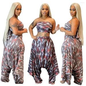 Pantalon deux pièces femme été grande taille Sexy bustier tubulaire costume ample imprimé rayé élastique Bandage Harlan deux pièces