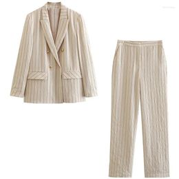 Calças de duas peças femininas terno de verão blazer calça ternos 2 peças define casual listrado blazers casacos e calças feminino elegante ol roupas