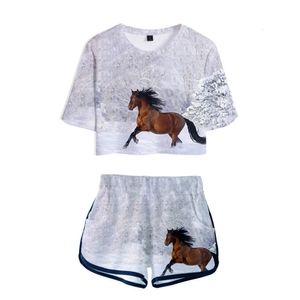 Femmes deux pièces pantalons été survêtement femmes 2 ensemble Animal cheval haut court Shorts tenues décontracté dames survêtement Sportwear pièce 230322