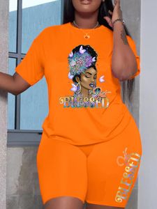 Dames tweedelige broek Zomer Women Printing Casual T-shirt Y2K Graphics Top Shorts Set Femme Short Sleeve Twee stukken Set dame Daily Streetwear Outfits 230311
