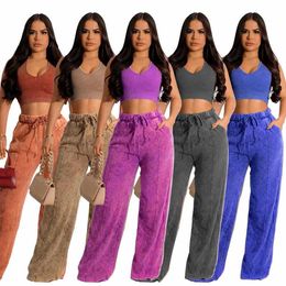 Pantalon deux pièces pour femme Été 2 pièces pour femmes dans des ensembles assortis deux pièces ensemble femme vêtements 2023 crop top pantalon tenues P230516