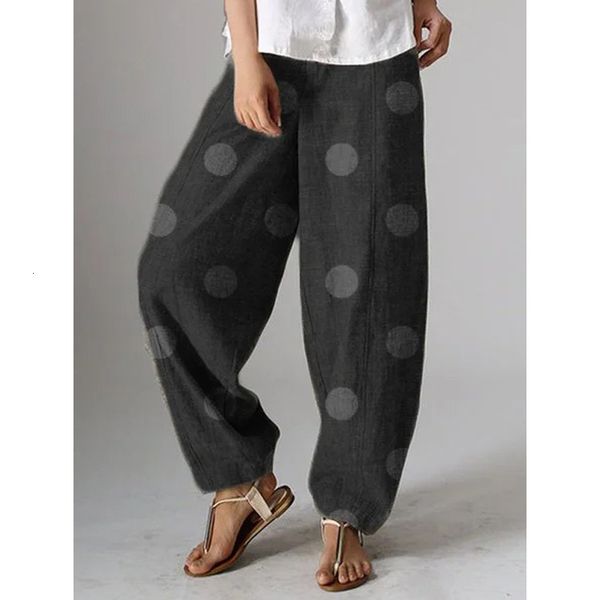 Pantalon de deux pièces pour femmes Été Femmes Pantalons Polka Dot Coton Lin Casual Femme Lâche Large Jambe Solide Couleur Plus Taille Streetwear Mode 230912