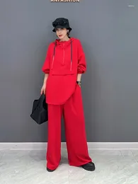 Pantalon de deux pièces pour femmes SuperAen 2024 Sweat à capuche à la mode coréenne Casual Deux pièces Ensembles pour femmes rouges