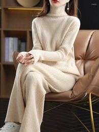 Pantalon de deux pièces pour femmes Szdyqh Pure en laine en laine pure cachemire à deux pièces Pulllateur de chouchou