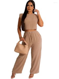 Pantalon Deux Pièces Femme Szkzk Ensemble Streetwear Deux Pièces Femme Débardeurs Et Pantalon Jambe Droite Poches Été Taille Haute Blanc Kaki