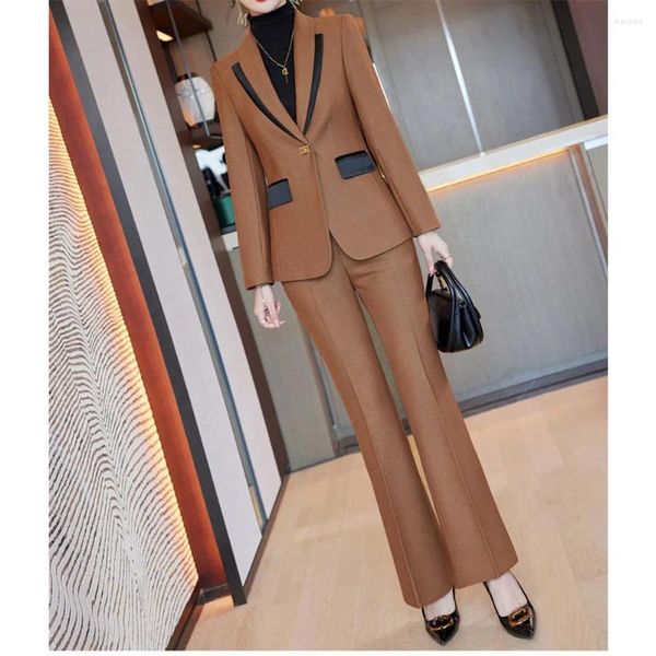Pantalones de dos piezas para mujer, traje de negocios Tesco para oficina, abrigo estilo Blazer para mujeres, 2 trajes formales sólidos, chaqueta con cuello a juego de Color