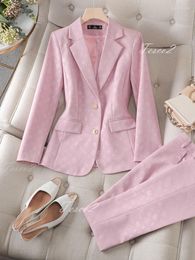 Pantalones de dos piezas para mujer Tesco Pink Pantsuit para mujer Slim Blazer Traje Trajes estampados 2 Profesional de negocios