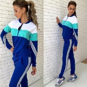 Women's Two Piece Pants The Leisure Suit Female Korean Version Slim-fitting Color Long-sleeved Sweater Two-piece Sportswear