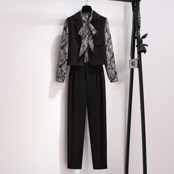 Pantalon de deux pièces pour femmes Ensemble de trois pièces Mode Professionnel Élégant Business Casual Blazer à simple boutonnage Vêtements Été Automne Printemps
