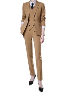 Pantalones de dos piezas para mujer, traje ajustado de tres piezas para oficina de negocios, chaqueta Formal diaria, chaleco de doble botonadura, esmoquin