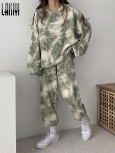 Pantalon deux pièces pour femmes Tie Dye Ensembles Femmes Hiver 2 Pièces Tenues Jogger Sweats Lâches avec Poches Automne Chaud Survêtement Lounge Survêtement 230203