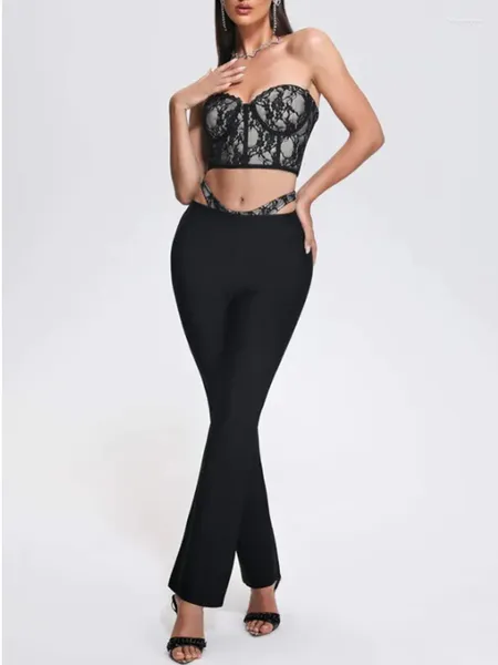 Pantalon de deux pièces pour femmes Top Qualité Style d'été Femmes Sexy Dentelle Tops Bandage Ensemble Mode Célébrer Discothèque Fête En Gros