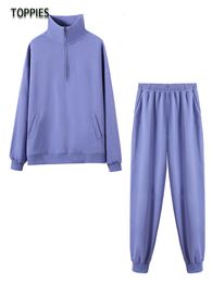 Tweedelige damesbroek Toppies, unisex trainingspak, blauwe set, tops, broek, casual outfit, effen 230802