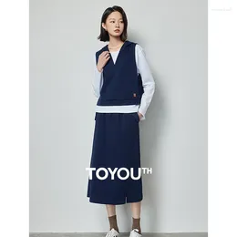 Twee -stuk broek Toyouth Women voor dames Set Dress 2024 Spring T -shirt Outsterwear Coat Eleastic Taille Rok Sport Casual Sets