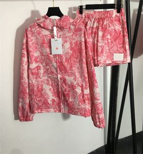 Twee stuk broek Tracksuit Hoodies voor dames Korte broek Casual mode Set Fasion Fasion Female Streetwear Women Wind Coat Blue Pink