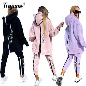 Tweede stuk broek Tracksuit met dames Streetwear Running Sportswear Backwards Zipper Long HoodiesLong Pant 2 Pice Set Autumn Winter Vrouwelijke kleding 221130