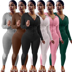 Pantalons de deux pièces pour femmes Survêtements Deux 2 pièces Ensemble Automne Hiver Femmes Casual Solide Sportif Sweats à capuche Veste Pantalon Costume Sportswear Pantalon Tenues athlétiques