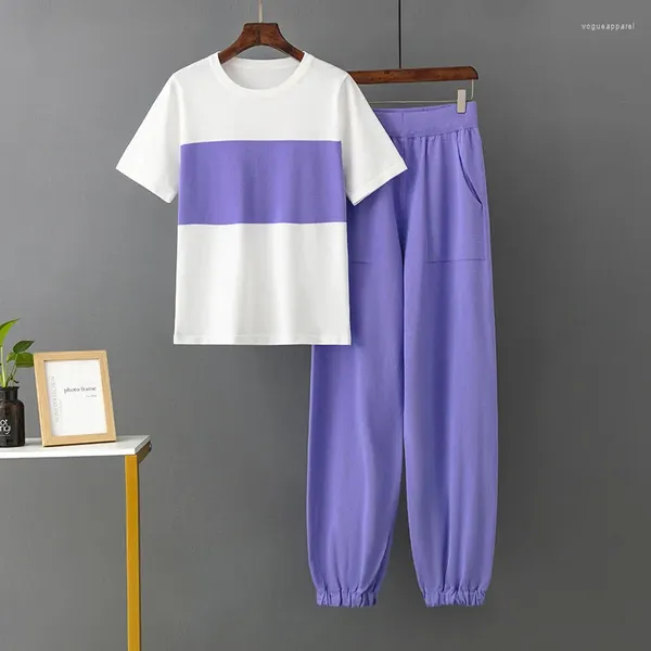 Pantalons de deux pièces pour femmes SetSutis Summer Femmes Suit Patchwork T-shirt T-shirt Jogger 2 pièces avec Pocket Casual Harem Pant