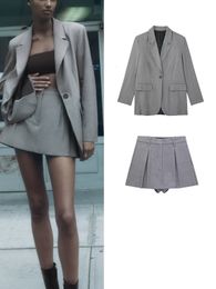 Tweede stuk broek Trafstukken voor dames herfst chic mode single button blazers jassen hoog wasit shorts 230202