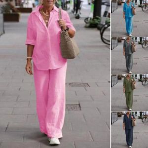 Twee stuk broek trendy dames voor dames zomerpak tweedelige set plus size casual outfit linnen top lang