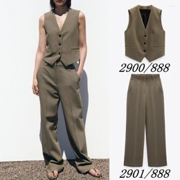 Pantalon deux pièces pour femmes UNIZERA vêtements de printemps couleur unie sans manches col en v gilet taille haute droit ensemble deux pièces 2900888