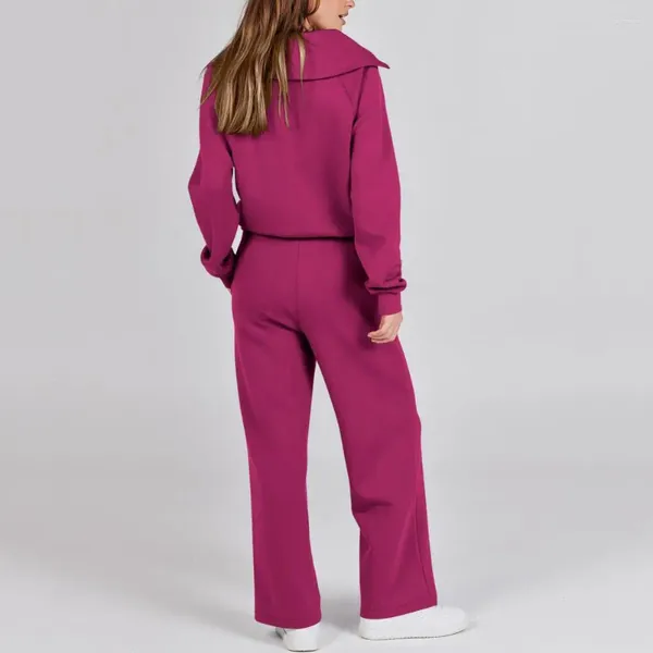 Conjunto de sudadera con cuello en V y pantalones de dos piezas para mujer, elegante abrigo de otoño e invierno, traje de pantalón con solapa, cordón elástico en la cintura para mujer gruesa