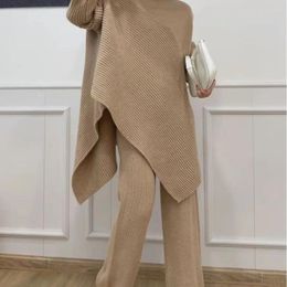 Pantalones de dos piezas para mujer VANOVICH moda mangas de murciélago suéter informal asimétrico suelto cintura elástica conjuntos de dos piezas de pierna ancha larga