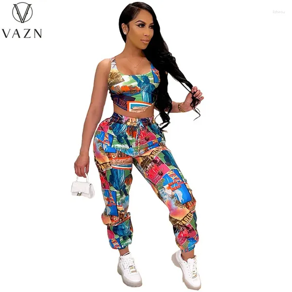 Pantalon de deux pièces pour femmes Vazn 2024 Design Print Style Street Style Sexy Sexe Souple Loose 2 Set Crayon 2PCS Femmes Top et Pant Summer