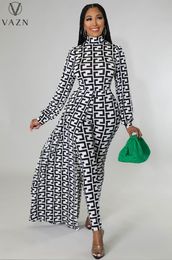 Pantalones de dos piezas para mujer VAZN Street Estilo casual Traje de manga larga con cremallera Monos Top elástico Conjunto largo 221130