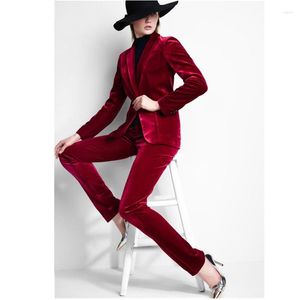 Pantalon deux pièces pour femme Velvet Business OL Set Winter Elegant Party Robe de soirée de mariage (Veste Pantalon)