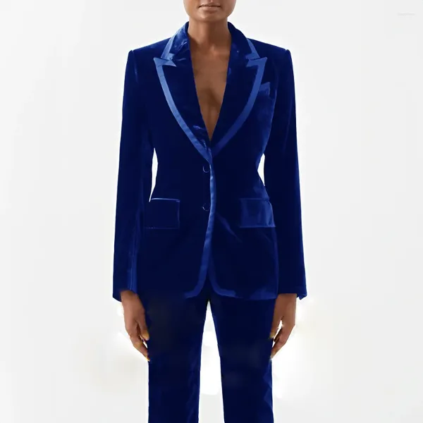 Pantalon de deux pièces pour femmes costume de velours bleu royal mariage simple boutonnage 2 pièces ensemble tenue de soirée robe pour maman épissage veste formelle et