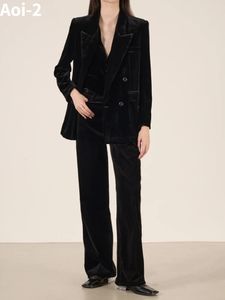 Tweedelige damesbroek Vintage elegant zwart fluwelen pak 2023 HerfstWinter BlazerjasSlimFit vestStraight Fashion 3-delige set 231208