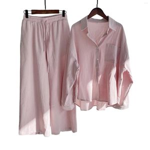 Ensemble deux pièces pour femmes, chemises Vintage, chemise à revers à manches longues et pantalon pour un usage quotidien décontracté en plein air