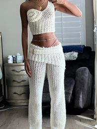 Pantalon de deux pièces pour femmes Weird Puss Crochet Irrégulier Femmes Élégantes 2 Ensemble Chic Débardeurs Ceinture Jupe Hipster Tendance Basique Streetwear Tenues 231123