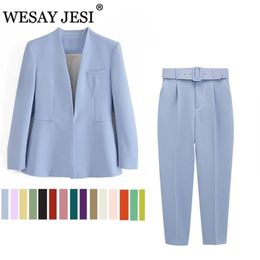 Pantalon de deux pièces pour femmes WESAY JESI Mode Blazer Bureau Costume Pantalon Simple Col De Couleur Unie Pantalon À Manches Longues 2 Ensemble 220919