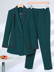 Pantalon deux pièces pour femmes blanc vert femmes automne hiver pantalon costume bureau dames femme formel affaires vêtements de travail 2 ensemble Blazer et pantalon