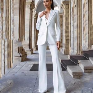 Pantalon deux pièces blanc pour femmes, costume mi-long, haut à jambes larges, ensemble à la mode, tenues élégantes, Style européen et américain