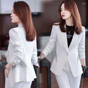 Pantalon deux pièces pour femmes costume blanc ensemble femmes 2023 haute qualité frit rue à la mode élégant affaires porter tempérament Style