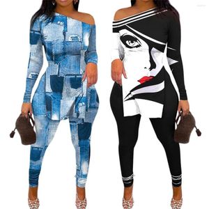 Tweedelige broek voor dames Groothandel Mode Casual Avatar Print lange mouwen T-Skirt Pencil Suit 2023 Spring Autumn Personality 2 Outfits