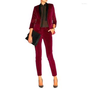 Pantalon deux pièces pour femmes vin rouge velours femmes costume bureau d'affaires smokings sur mesure Slim 2 Fit Ternos formel bal fête dame veste avec