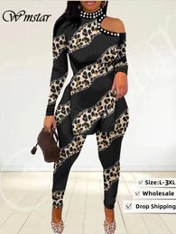 Conjunto de pantalones de dos piezas para mujer, ropa para mujer, Tops y mallas de leopardo con manga calada, traje a juego, venta al por mayor, 2024