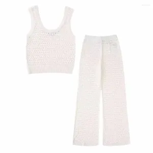 Pantalon de deux pièces pour femmes femmes 2023 Chic Jacquard maille tissu haut en tricot 6771064 femme élégante élastique taille haute deux pièces ensemble 6771065