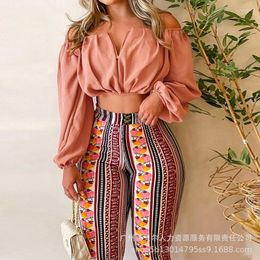 Pantalon de deux pièces pour femmes Fashion Fashion Rose décontractée couleur un pantalon imprimé de couleur