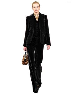 Pantalon deux pièces femme costume femme 3 velours noir col châle simple boutonnage dame Slim smokings automne mariage soirée veste