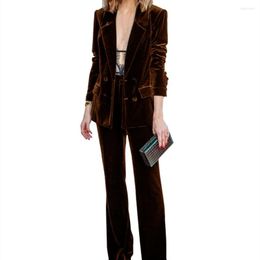 Dames tweedelige broek Dames Velvet 2 stuks Pant Suits Botton Wedding Brader Tuxedos Blazer broek